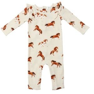 NWT Angel Dear Horses Waffle Cotton Bamboo Ruffle Long-Sleeve Playsuit 6-12m